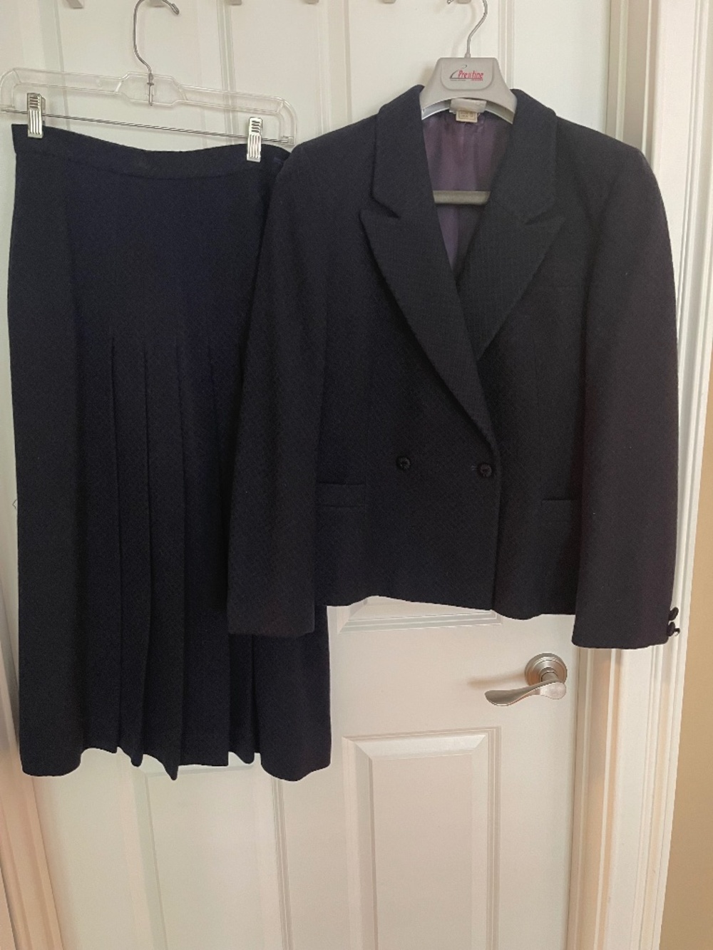 Vintage Laura Ashley Wool Skirt Suit Navy Pleated Midi Skirt Double Breasted Bla